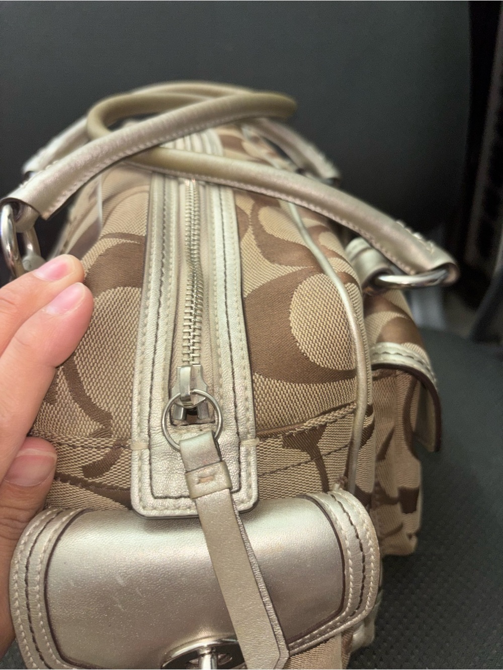 VTG Coach Beige Signature Satchel with Metallic + Gold Wallet - Picture 8 of 16